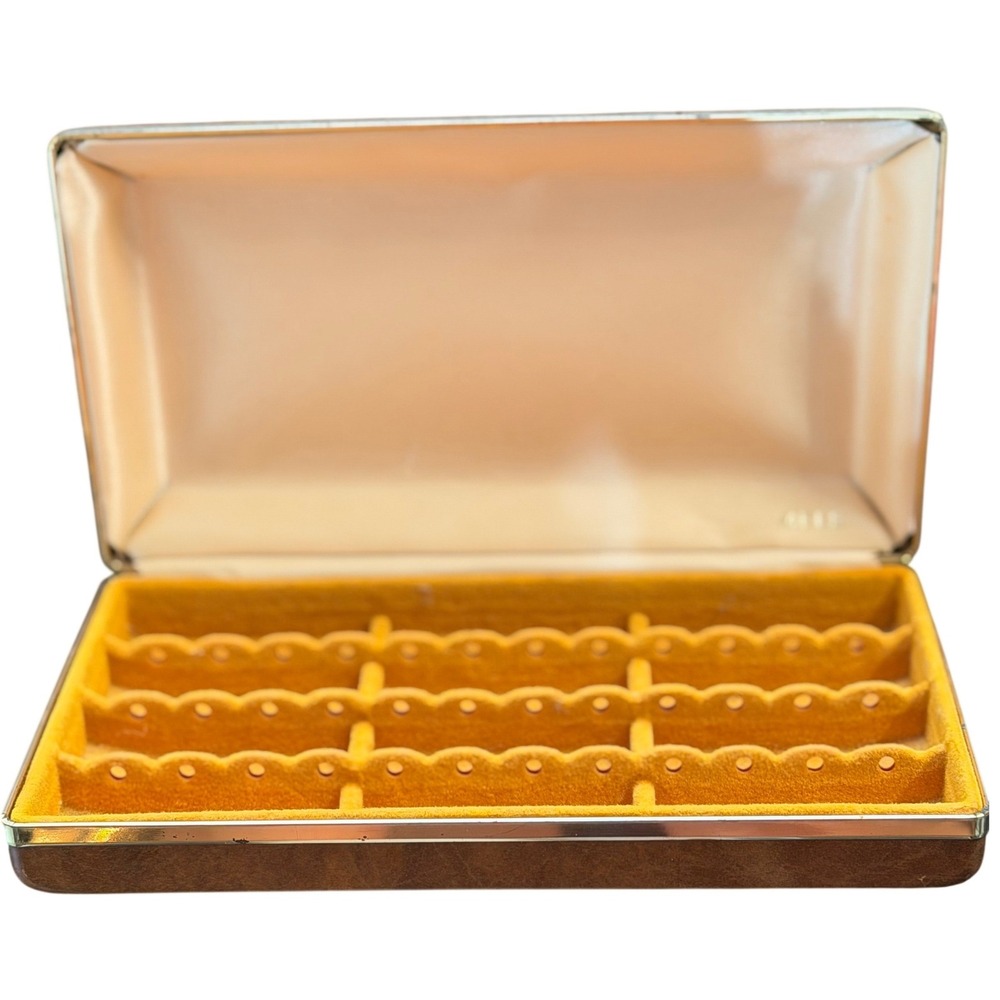 Mele Vintage Jewelry Box Tan Faux Leather Gold Trim Ring Organizer Travel Case
